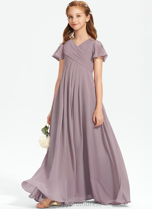 Floor-Length Ruffle A-Line With V-neck Chiffon Junior Bridesmaid Dresses Sarahi