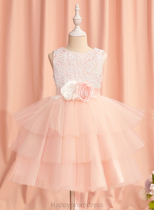 With Lace/Flower(s)/Back Flower Roselyn Dress Knee-length Sleeveless Scoop Flower Girl Dresses Hole Satin/Tulle Ball-Gown/Princess - Neck Girl