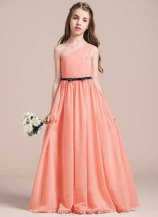 Floor-Length A-Line Bow(s) Chiffon Junior Bridesmaid Dresses One-Shoulder Hope Ruffle With