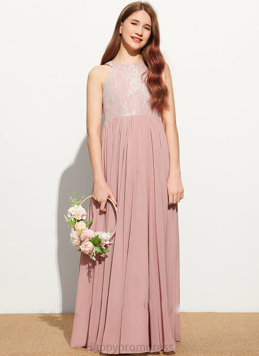 Neck Floor-Length With Chiffon Sequins Joselyn Scoop A-Line Lace Junior Bridesmaid Dresses