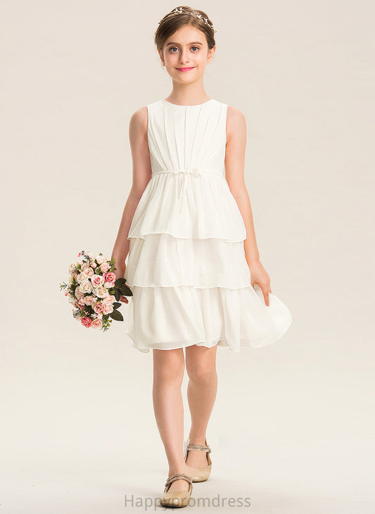 Chiffon Neck Ruffles Julia Knee-Length Cascading Junior Bridesmaid Dresses Scoop With Bow(s) A-Line