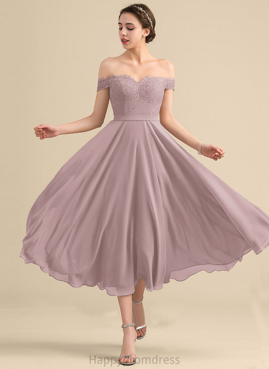 Beading Off-the-Shoulder A-Line Lace Homecoming Dresses Homecoming June Tea-Length Chiffon With Dress