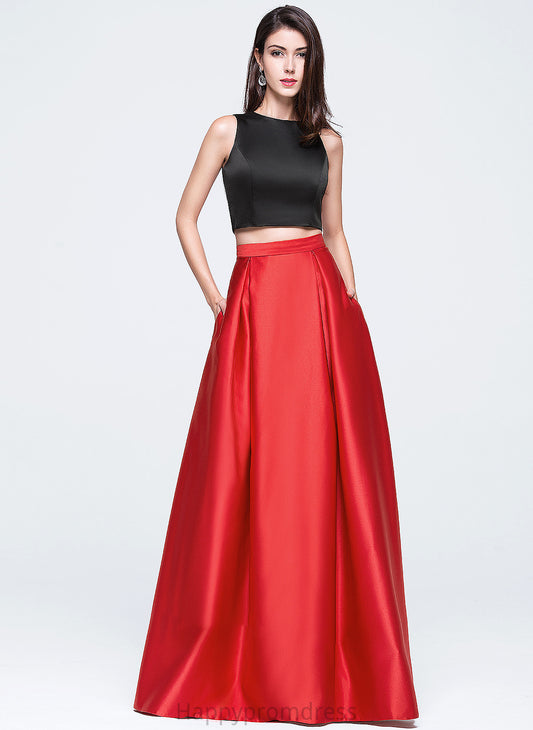 With Floor-Length Ball-Gown/Princess Prom Dresses Pockets Satin Magdalena Scoop Neck