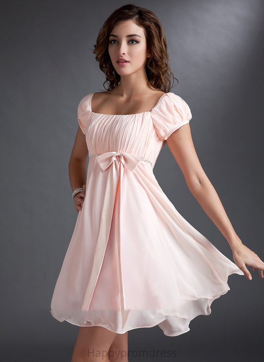 With Addyson Homecoming Dresses Ruffle Neckline Bow(s) Chiffon Square Short/Mini Dress A-Line Homecoming Beading