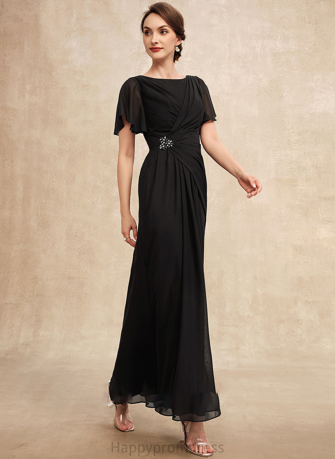 A-Line Bride Ruffle Dress Mother With Chiffon Geraldine Mother of the Bride Dresses the Ankle-Length of Neck Beading Scoop