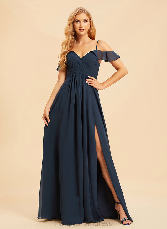 Silhouette Embellishment V-neck Fabric Length A-Line Neckline Floor-Length SplitFront Jazmin Sleeveless Spaghetti Staps Bridesmaid Dresses