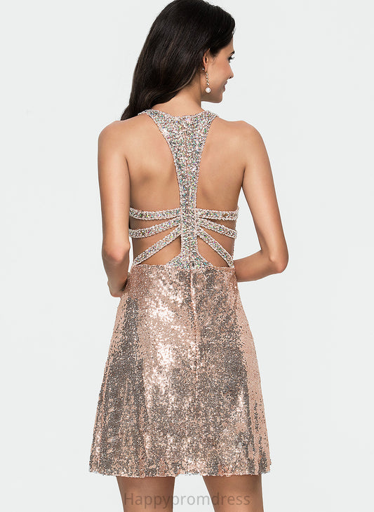 With Sequins Sequined Scoop Sophia Homecoming Dresses Neck Homecoming Dress Short/Mini A-Line