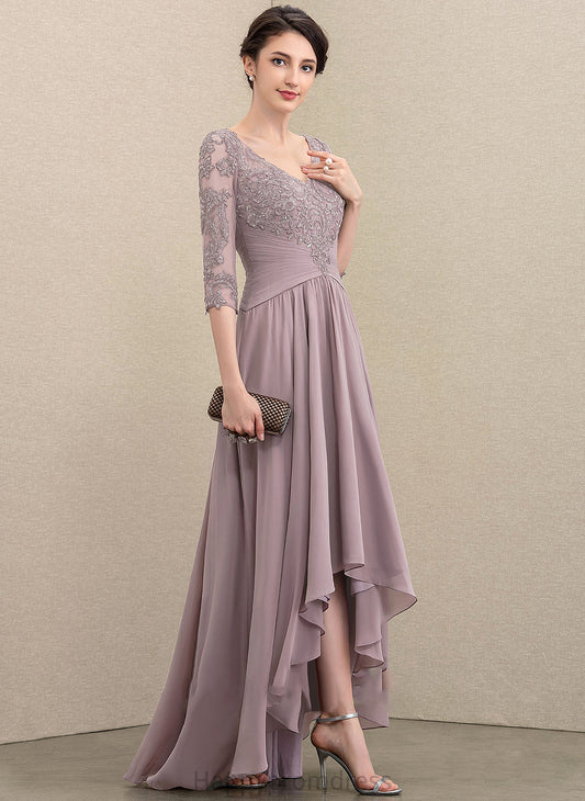 Bride Sequins A-Line the Asymmetrical Kiera Mother of the Bride Dresses V-neck Mother Lace Dress Chiffon of With