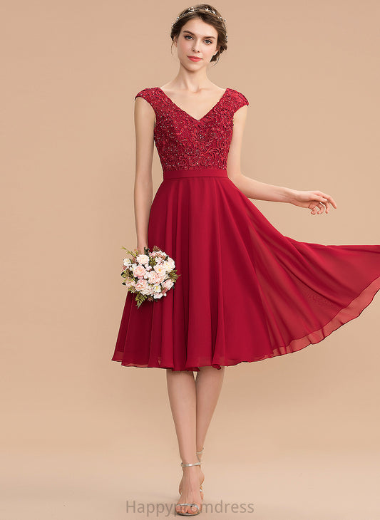 V-neck Lace Beading Chiffon Dress Homecoming Dresses Knee-Length A-Line Mavis With Homecoming