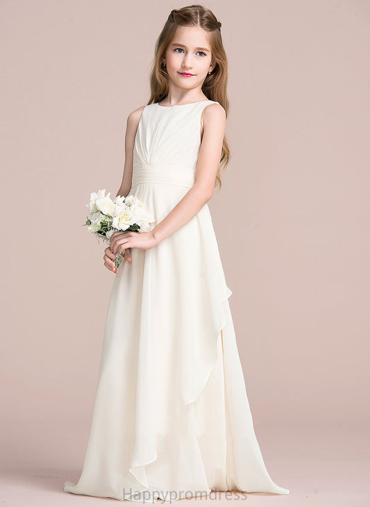 Chiffon Pearl Neck Ruffles Junior Bridesmaid Dresses A-Line Floor-Length With Scoop Cascading