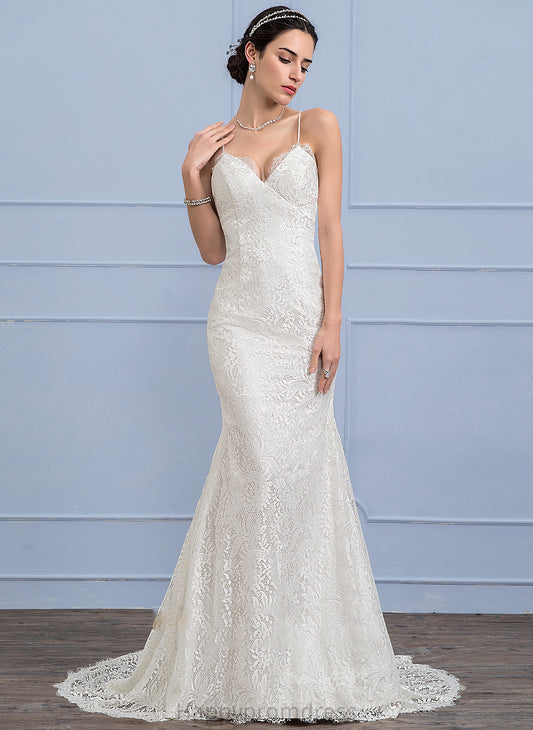 Trumpet/Mermaid V-neck Wedding Lace Johanna Dress Train Court Wedding Dresses