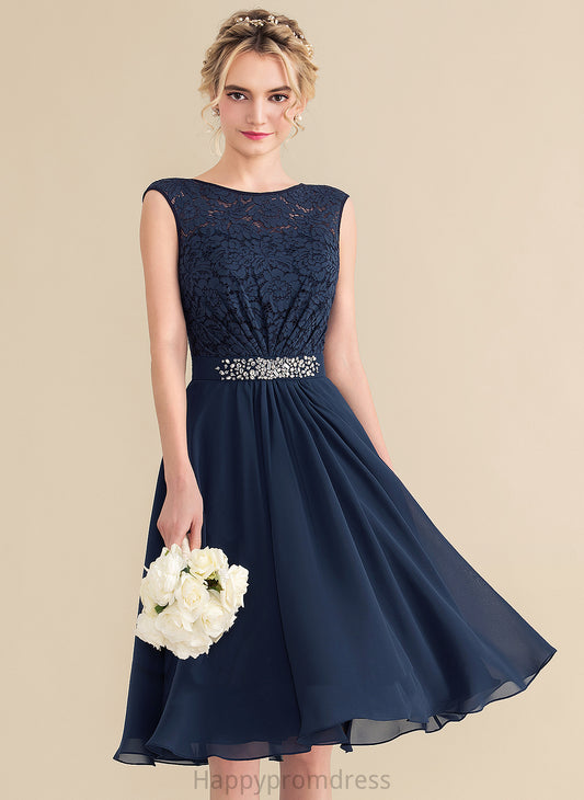 Knee-Length Chiffon Lace Dress With Homecoming Dresses A-Line Lace Scoop Neck Bow(s) Jess Homecoming Beading