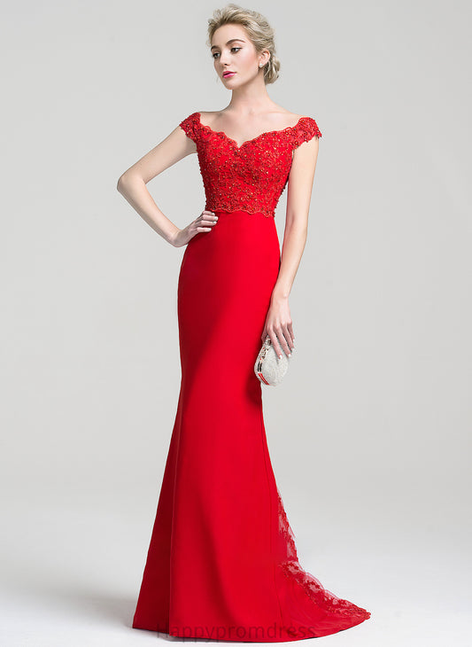 Prom Dresses Train Sequins Chiffon With Lace Sweep Trumpet/Mermaid Beading Off-the-Shoulder Noemi