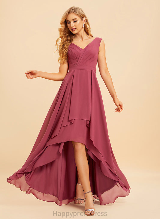 Asymmetrical Ruffle Silhouette Embellishment Fabric V-neck A-Line Length Neckline Kaitlyn A-Line/Princess Straps Bridesmaid Dresses