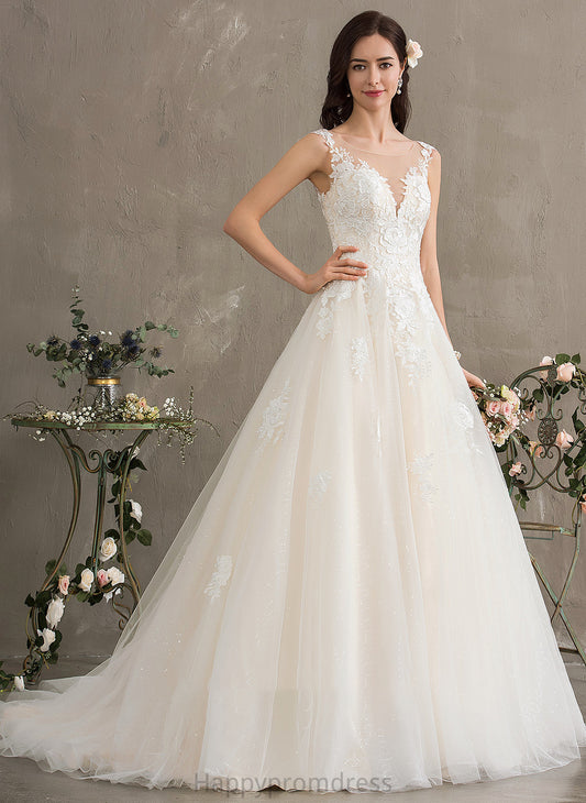 Tulle Rebekah Illusion Court Ball-Gown/Princess Wedding Dresses Train Dress Wedding