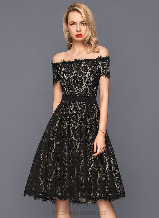 Off-the-Shoulder Charmeuse Lucy Cocktail Dresses Knee-Length Cocktail Dress Lace A-Line