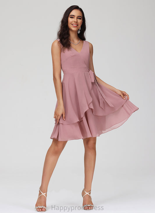 With Short/Mini Ruffle V-neck Dress Homecoming Dresses Chiffon Homecoming Raquel A-Line