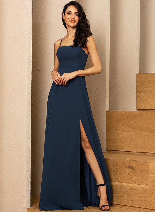 Fabric SplitFront A-Line Embellishment Floor-Length Neckline Length Silhouette SquareNeckline Lesly Spaghetti Staps Sleeveless Bridesmaid Dresses