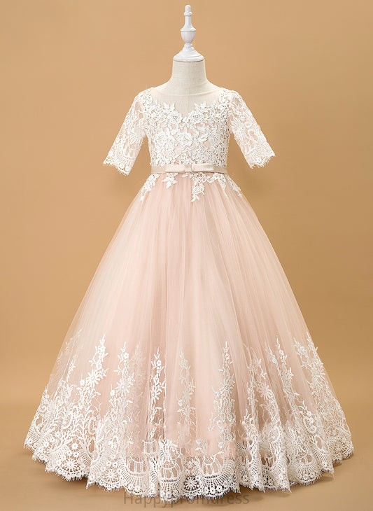 With Flower Girl Dresses 1/2 Sleeves - Scoop Bow(s) Neck Tulle/Lace Ball-Gown/Princess Joselyn Dress Floor-length Girl Flower