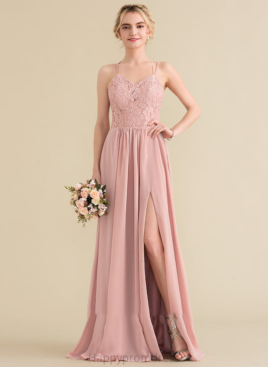 Embellishment Neckline SplitFront A-Line Floor-Length Silhouette Length Fabric Sweetheart Louise Spaghetti Staps A-Line/Princess Bridesmaid Dresses