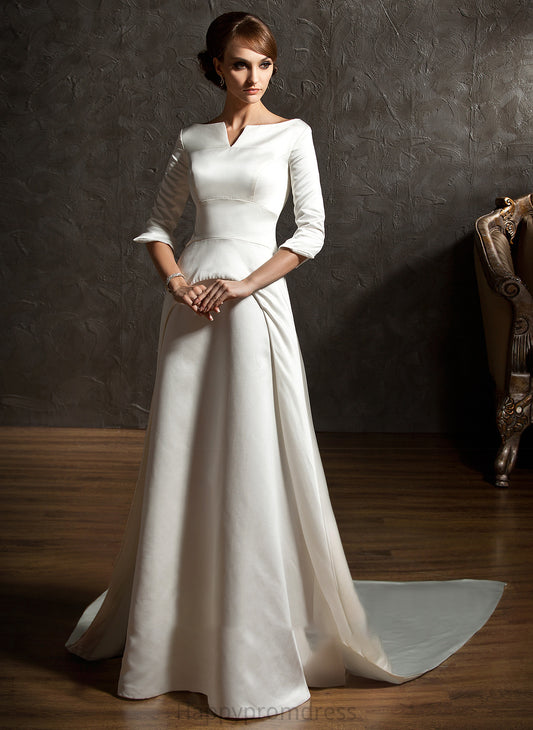 Wedding Satin Wedding Dresses Watteau Dress A-Line Train Stella