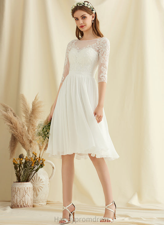 Wedding Dresses Sequins A-Line Lace With Chiffon Knee-Length Wedding Kaya Scoop Dress