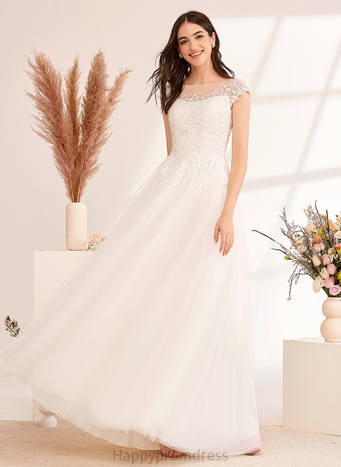 Wedding Illusion Wedding Dresses Floor-Length Lace Ball-Gown/Princess Dress Tulle Ann