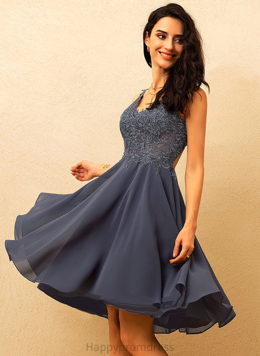 Beading Lace Justice Dress V-neck With A-Line Knee-Length Homecoming Dresses Chiffon Homecoming