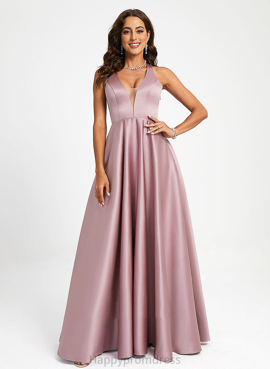 V-neck Prom Dresses A-Line Julie Floor-Length Satin