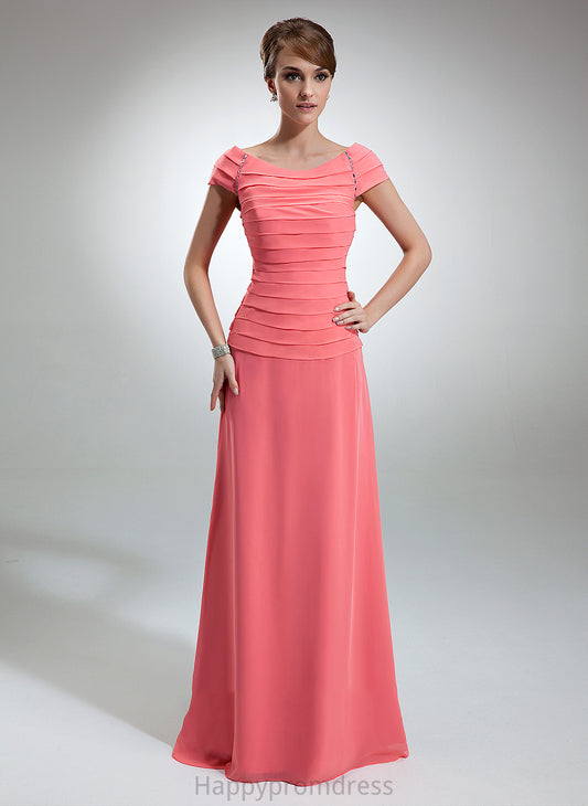 A-Line Floor-Length Bride Violet Dress Beading With Scoop Chiffon Neck Mother of the Bride Dresses Mother the of Ruffle