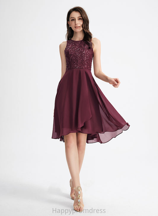 Lace Homecoming A-Line Homecoming Dresses With Neck Dress Scoop Chiffon Jode Asymmetrical Sequins