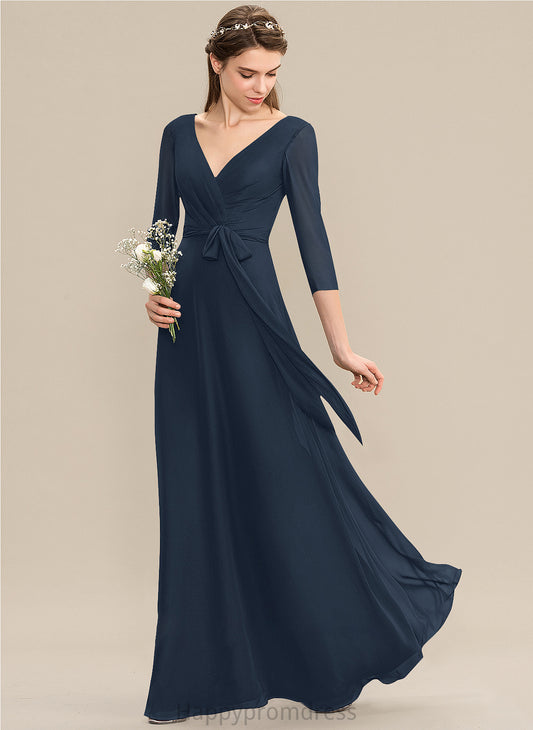 Neckline Silhouette Fabric Floor-Length Bow(s) A-Line V-neck Ruffle Length Embellishment Charity Scoop Bridesmaid Dresses