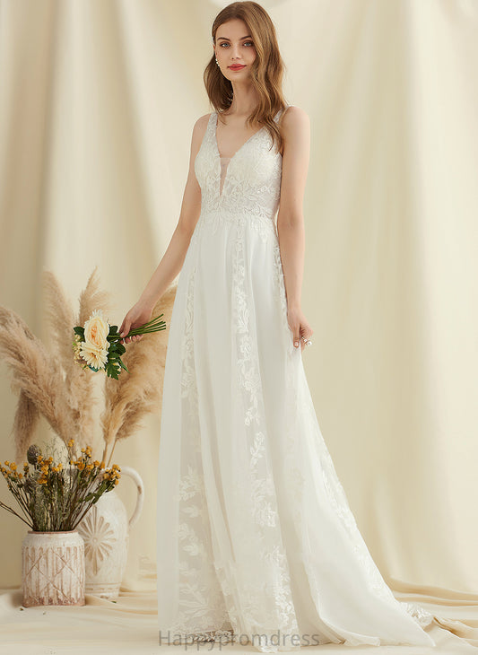 V-neck Train With Kaylin Sweep Wedding Dresses Wedding Lace A-Line Dress Sequins Chiffon