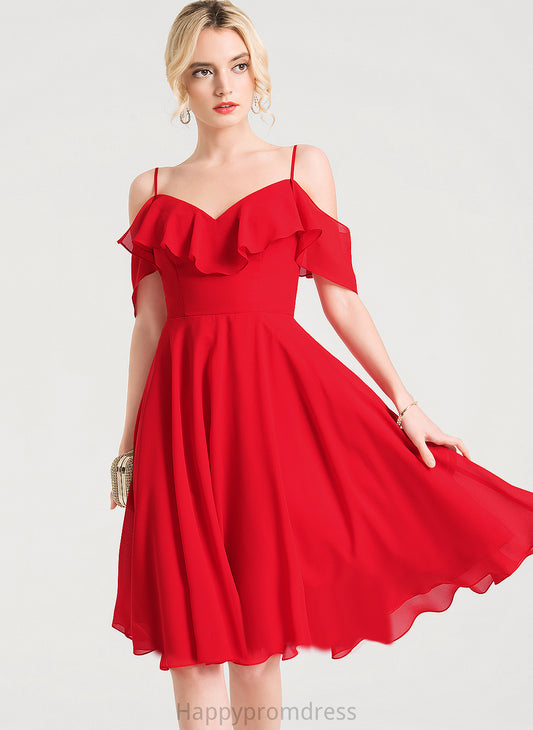 Dress Chiffon Knee-Length Cocktail A-Line Cascading Cocktail Dresses With Ruffles V-neck Malia