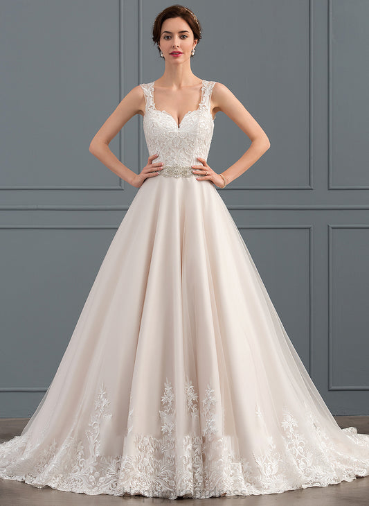 Court Wedding Sweetheart Ball-Gown/Princess Beading Alisa Wedding Dresses With Tulle Lace Dress Train