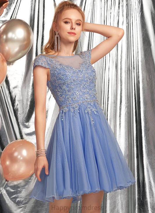 April Neck Lace Appliques Homecoming Dress With Tulle Scoop Homecoming Dresses Lace A-Line Short/Mini Beading