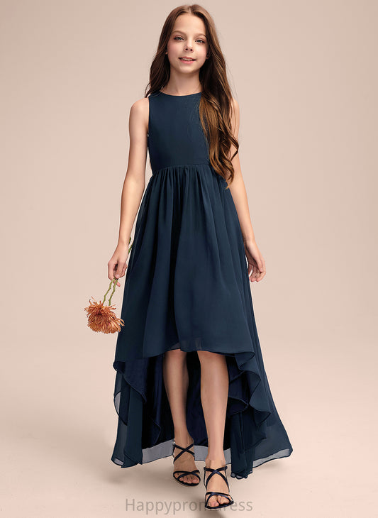 Junior Bridesmaid Dresses Chiffon Scoop Neck A-Line Asymmetrical Dulce