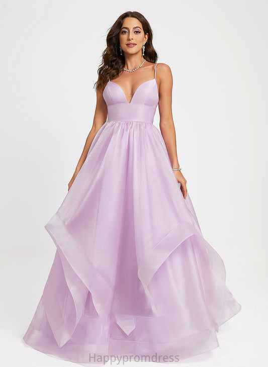 Organza V-neck Monica Prom Dresses Ball-Gown/Princess Train Sweep