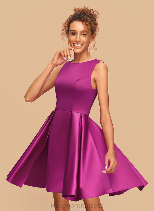 Scoop Dress Homecoming Satin Kitty Neck A-Line Homecoming Dresses Short/Mini