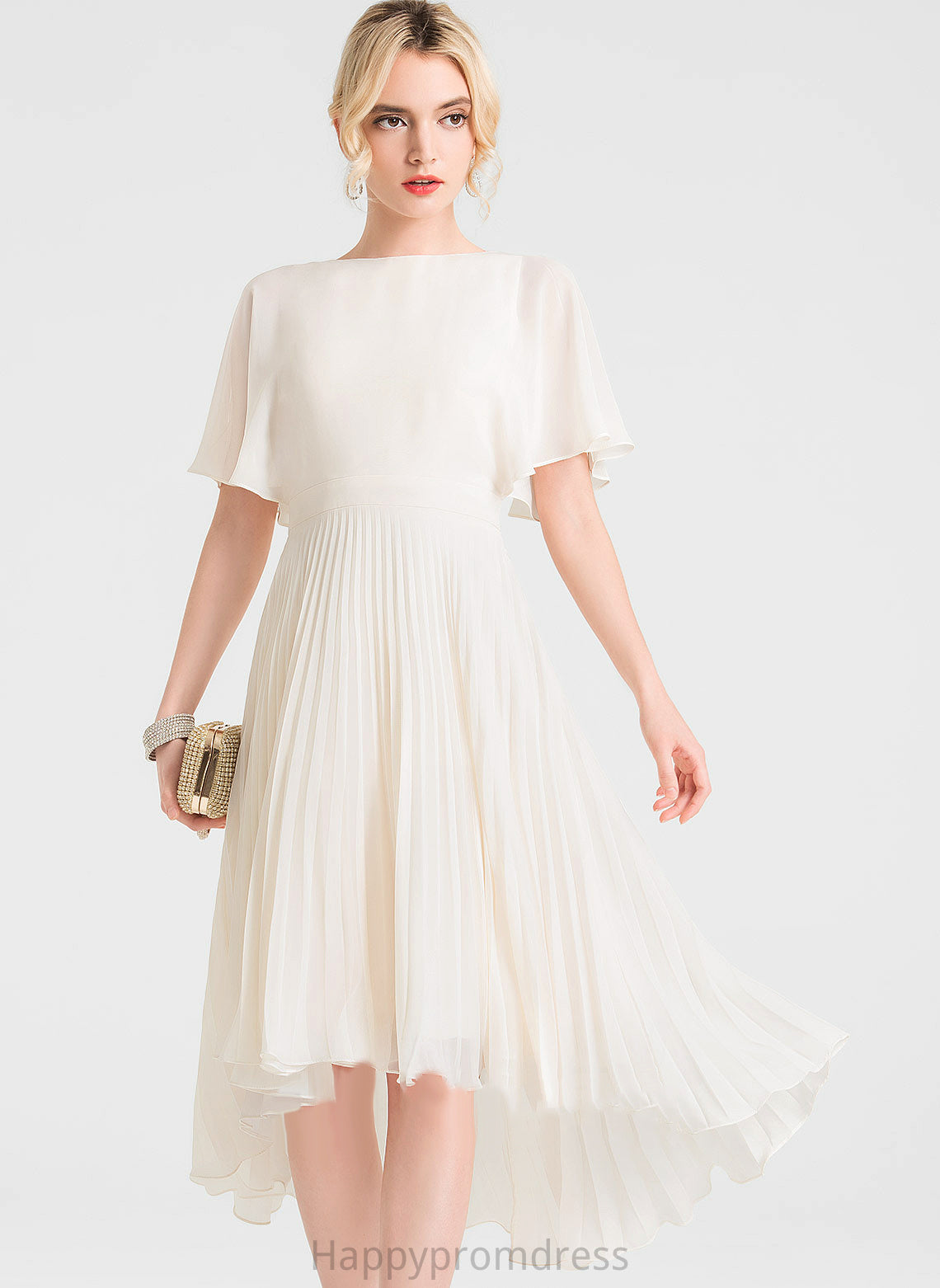 A-Line With Kamila Cocktail Dresses Asymmetrical Cocktail Dress Pleated Scoop Neck Chiffon