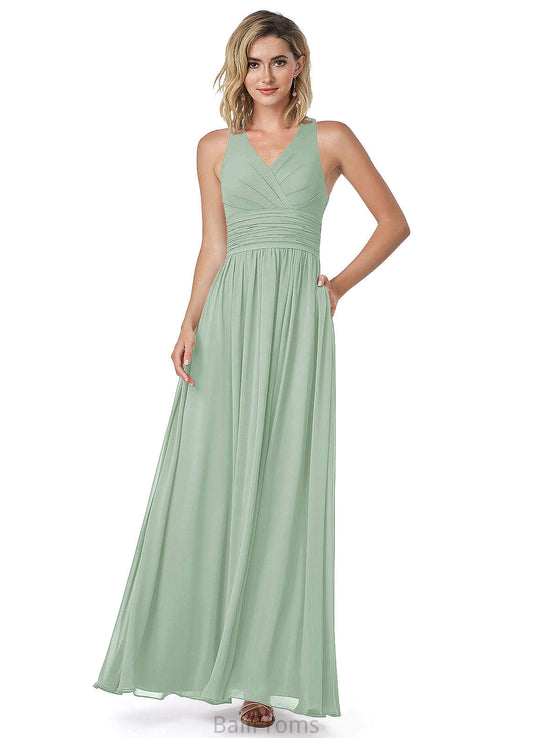 Toni Sleeveless Spaghetti Staps Natural Waist Floor Length Bridesmaid Dresses