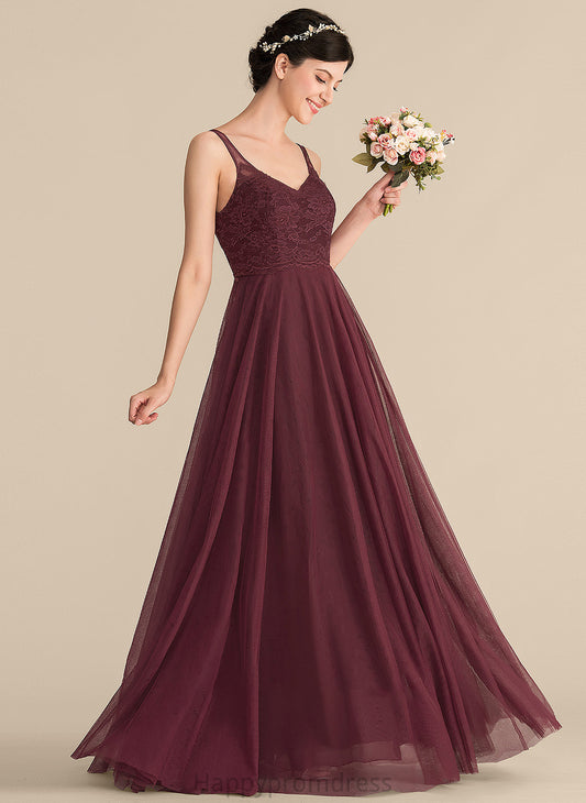 Straps A-Line Neckline Silhouette Length Floor-Length Lace V-neck Fabric Tulle Danica Natural Waist Bridesmaid Dresses