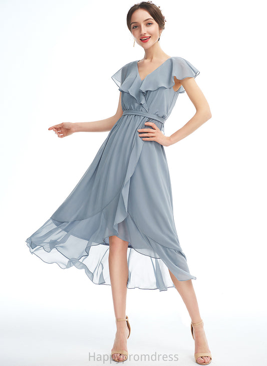 Kit A-Line With Ruffle Dress Cocktail Dresses Cocktail V-neck Asymmetrical Chiffon