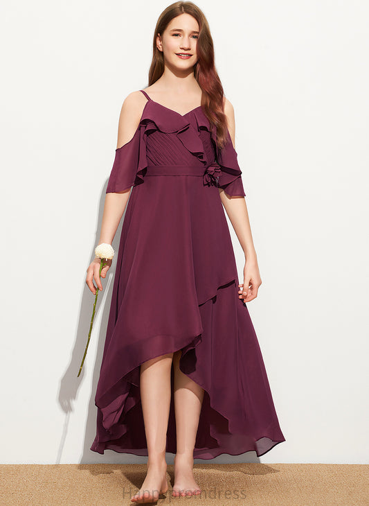 Asymmetrical Caitlyn Cascading With Junior Bridesmaid Dresses Chiffon Off-the-Shoulder Ruffles A-Line