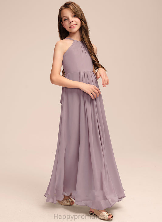 A-Line Ruffles Scoop Neck Floor-Length Junior Bridesmaid Dresses With Chiffon Mira Cascading