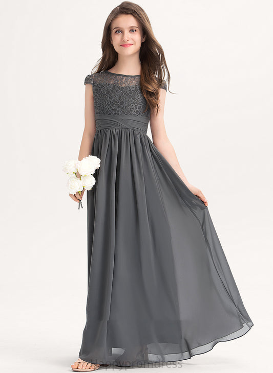 Junior Bridesmaid Dresses Chiffon A-Line Neck With Scoop Floor-Length Genesis Ruffle Lace