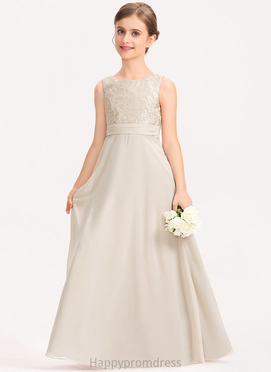 With Allyson Lace Scoop Neck Floor-Length Junior Bridesmaid Dresses A-Line Chiffon Ruffle