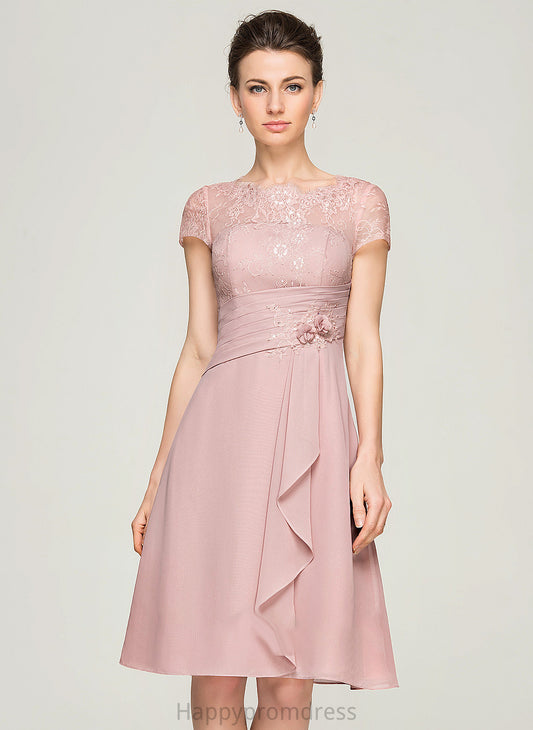 Scoop of Knee-Length Beading Sequins Dress Helena Lace Chiffon Flower(s) the Ruffles With Mother of the Bride Dresses Cascading Bride A-Line Neck Mother