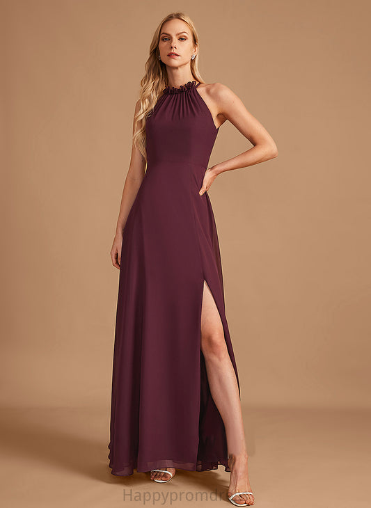 Neckline Length A-Line Silhouette Floor-Length Embellishment HighNeck Fabric SplitFront Victoria Straps Sleeveless Bridesmaid Dresses