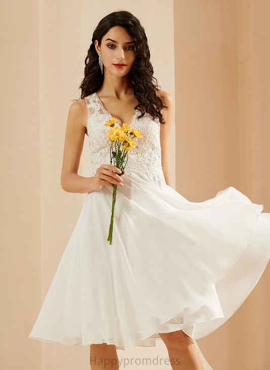 Dress Sequins Amelia Wedding Dresses A-Line With Knee-Length Lace V-neck Wedding